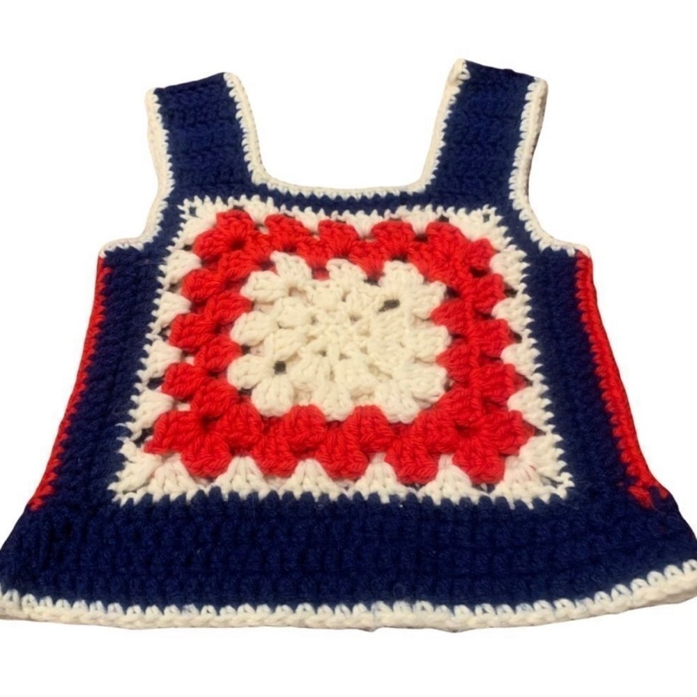 Handmade Crocheted Top Red White Blue